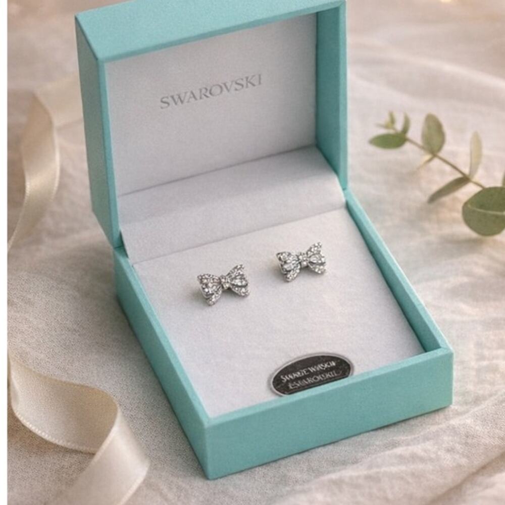 Swarovski Bow Crystal Earrings · Stud · Platinum-tone · Gift Box Included
